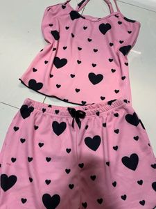 Pink Heart Print Pajama Set