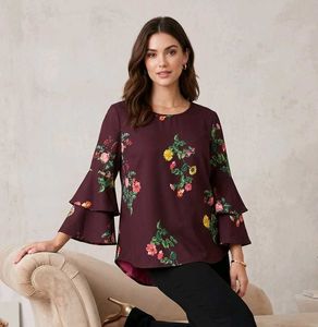 Floral Print Bell Sleeve Top