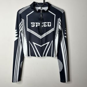 Graphic Print Cropped Zip-Up Top