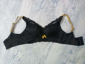 Black Lace Push-up Bra with Yellow Bow