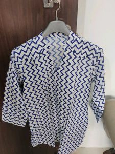 Short Kurti with White Base And Blue Stripe