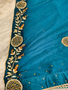 Teal Embellished Saree with Blouse