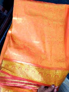 Exquisite Orange Semi Silk Pattu Saree🧡⚡