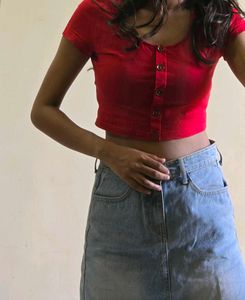 Red Button-Up Crop Top