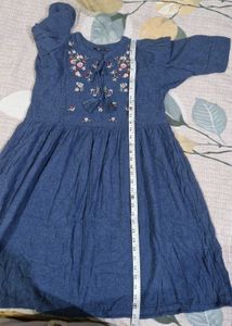 Floral Embroidered Denim like  Dress