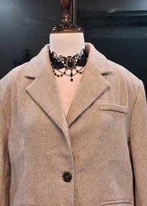 Beige Herringbone Tailored Blazer