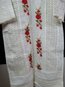 White Kurta With Red Floral Embroidery  🤍♥️