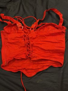Red Tie-Front Corset Top