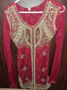 Red &amp; Gold Embroidered Kurta Set