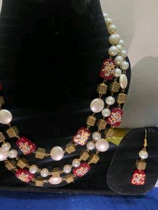 Royal Maroon Pearl Stone Jewellery Set