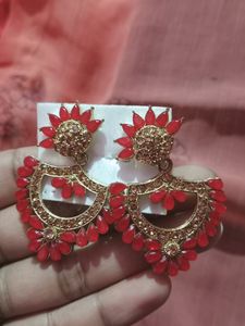 Red &amp; Gold Statement Earrings
