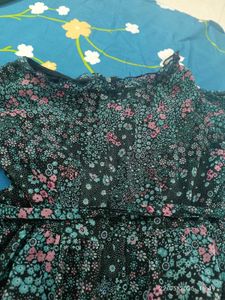 8-10 Yr Girl Frock / Dark Green/ Georgette