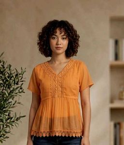 Mustard yellow peplum top for women