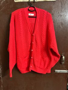 Red Cable Knit Cardigan(M)