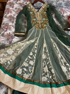 Hand Stitched Embroidered Green Kurta with Dupatta