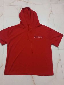 Men's Orange Athletic T-Shirt and half sleeve hood