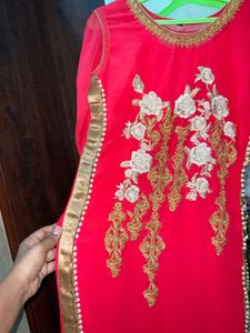 fancy peach long kurti with pearl Work
