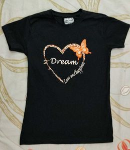 Women's Black Dream Heart Butterfly T-Shirt