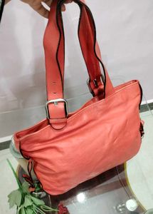Chic Coral Leather Shoulder Bag