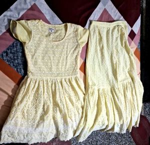 Yellow-white embroidered Peplum Garara Set