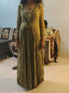 Elegant Green Ethnic Dress with Jacket
