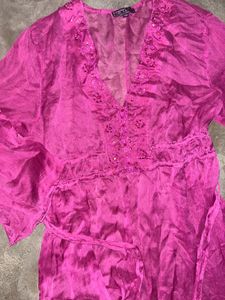 Magenta Tiered Maxi Dress with Embroidered V-Neck