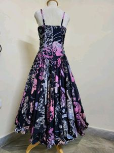 Vintage Pink &amp; Black Floral Print Midi Dress