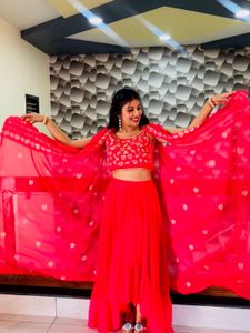Vibrant Red Embellished Lehenga Set