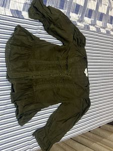 Olive Green Ruffle Blouse