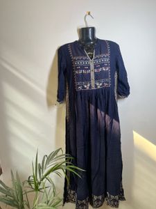 Elegant Embroidered Navy Blue Kurti
