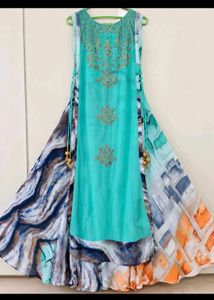 Stunning Teal Embroidered Maxi Gown