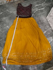 Stunning Yellow Lehenga Choli with Embellished Top