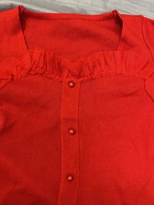 Red Button-Up Cardigan