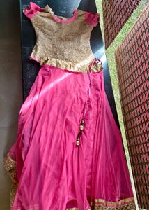 Stunning Pink Lehenga Choli with Gold Top