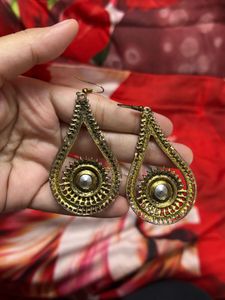 Pink &amp; Antique Gold Statement Earrings