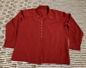 Vintage Red Embroidered Collared Shirt
