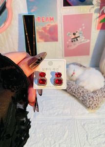 Sparkling Red Gemstone korean Drop Earrings