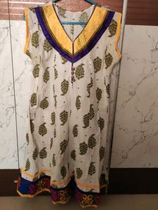 Cream Kurta With mehendi green Block Prints
