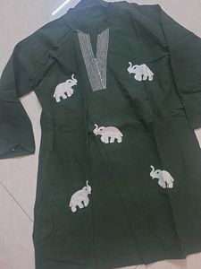 Green Elephant Print Kurta
