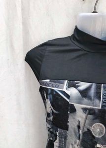Graphic Print Mock Neck Top