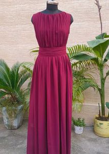 Elegant Burgundy Chiffon Maxi Dress