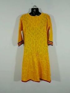 Mustard Fellow Embroidered Kurta For Women's