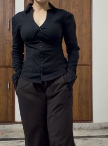 Chic Black Button-Up Blouse