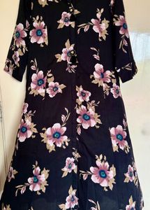 Black Floral Print Kurta