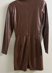 Brown Faux Leather bodycon dress