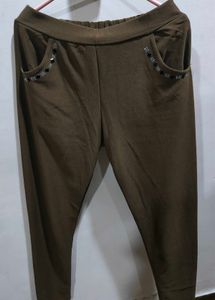 Stylish Olive Green Pants with Embellished Pockets