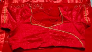 Elegant Red Saree with stitched patch work blouse