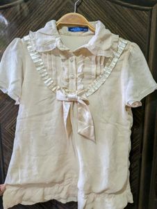 Cream Ruffled Bow Blouse