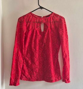 Red Lace Long Sleeve Top