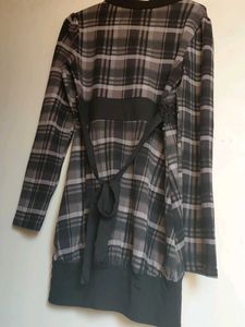 Plaid Long Sleeve V-Neck Dress stretchable h